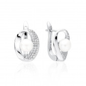 Cercei argint cu perle naturale albe si cristale cu tortita DiAmanti SK21482EL-W-G